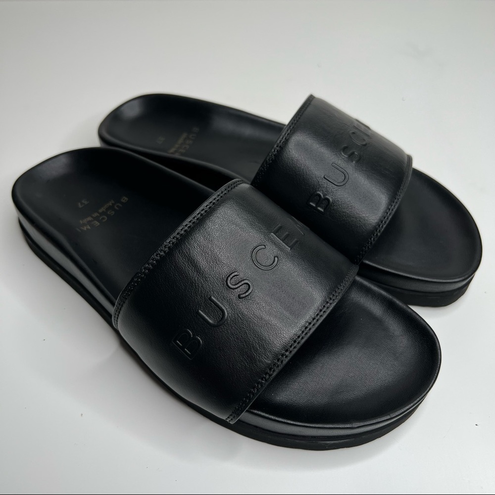 BUSCEMI Black Leather Slides Sandals Womens Size 37 EU 7 US